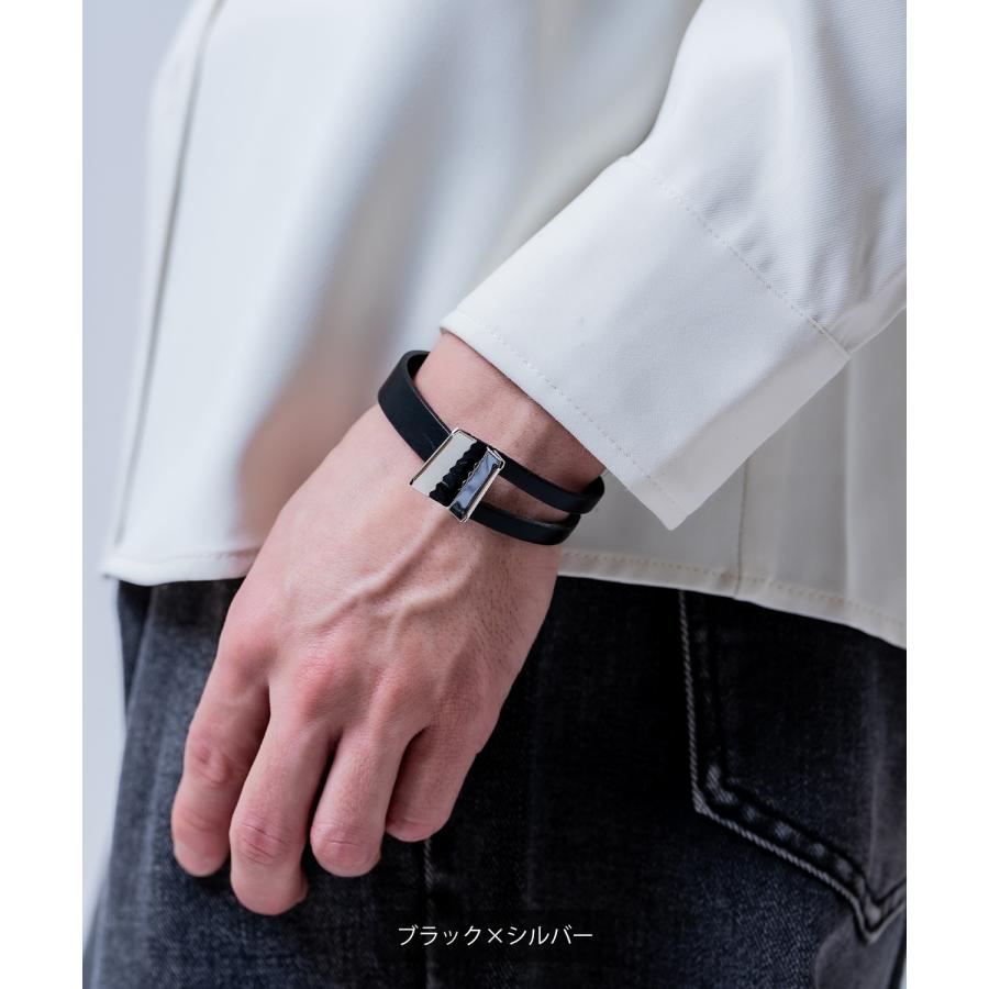 ブレスレット フェイクレザー メンズ レディース 2重巻き バックル バングル 合皮 腕輪 アクセサリー モード ストリート 韓国ファッション 黒 | improves | 04
