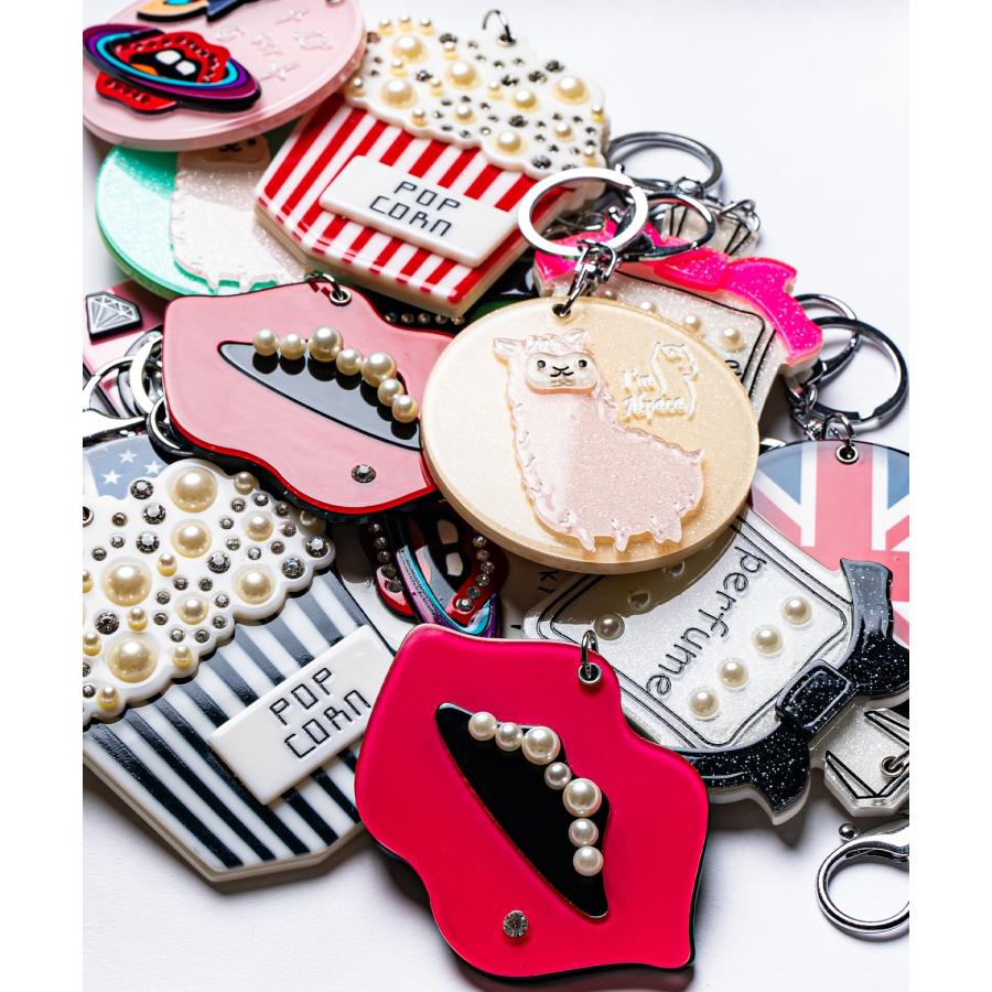 ミラーキーホルダー 鏡 コンパクト スライド アクリル キーリング チャーム 唇 ポップコーン 香水 宇宙 Y2K ストリート ポップ 雑貨 ギフト | improves | 29
