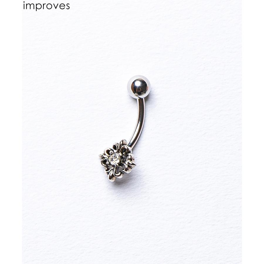 ボディピアス へそピアス 軟骨ピアス バナナバーベル 百合 紋章 モチーフ ストーン シルバー 質感 ビンテージ風 地雷系 サブカル ストリート 韓国ファッション | improves