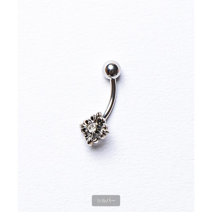 ボディピアス へそピアス 軟骨ピアス バナナバーベル 百合 紋章 モチーフ ストーン シルバー 質感 ビンテージ風 地雷系 サブカル ストリート 韓国ファッション | improves | 02