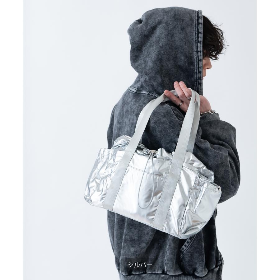 ミニボストンバッグ メンズ メタリック カバン 鞄 タウンユース フェス ライブ イベント  カジュアル モード 古着MIX 韓国ファッション Y2K  ブラック シルバー | improves | 03