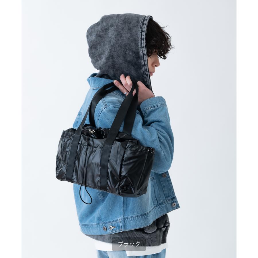 ミニボストンバッグ メンズ メタリック カバン 鞄 タウンユース フェス ライブ イベント  カジュアル モード 古着MIX 韓国ファッション Y2K  ブラック シルバー | improves | 05