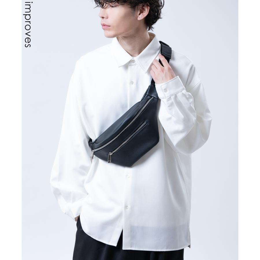 ボディバッグ メンズ レディース ウエストポーチ ショルダーバッグ 斜めがけバッグ フェイクレザー ワンショルダーバッグ 2way 無地 黒 ブラック | improves