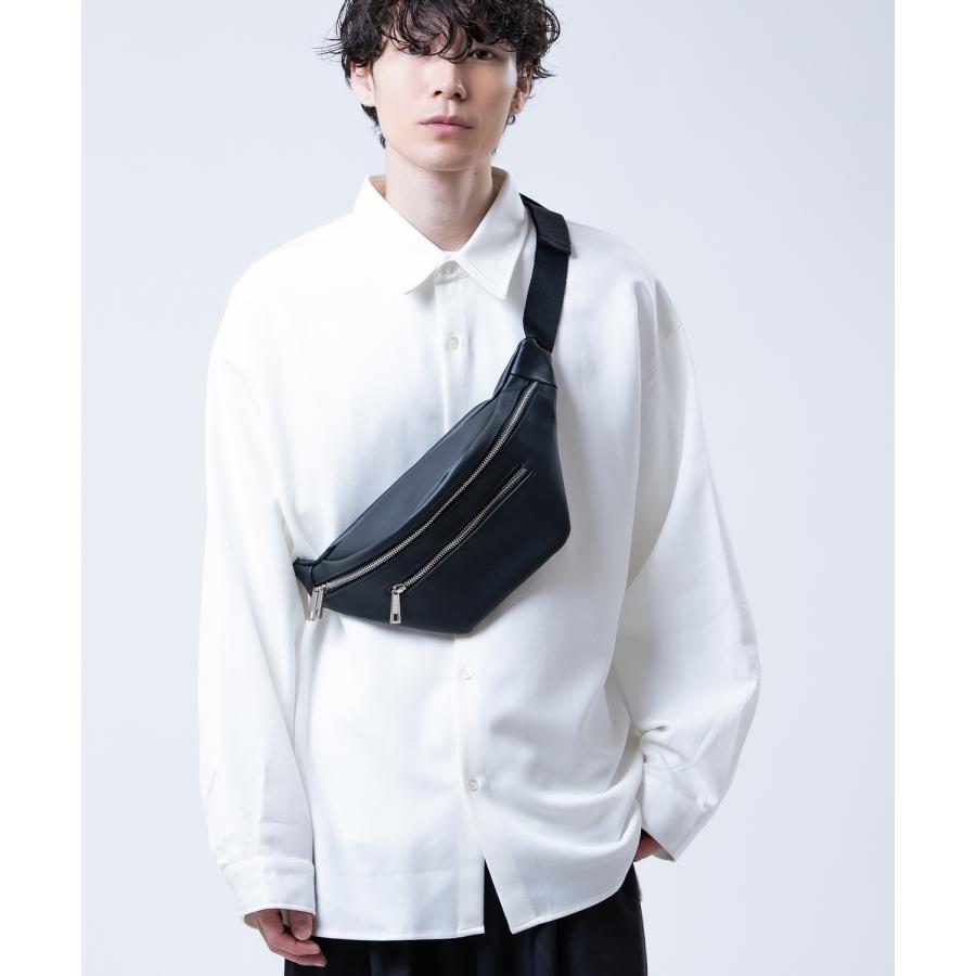 ボディバッグ メンズ レディース ウエストポーチ ショルダーバッグ 斜めがけバッグ フェイクレザー ワンショルダーバッグ 2way 無地 黒 ブラック | improves | 02