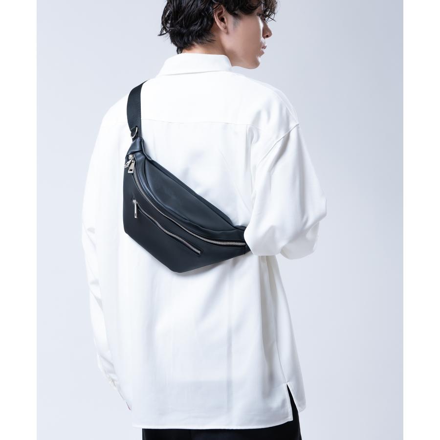 ボディバッグ メンズ レディース ウエストポーチ ショルダーバッグ 斜めがけバッグ フェイクレザー ワンショルダーバッグ 2way 無地 黒 ブラック | improves | 04