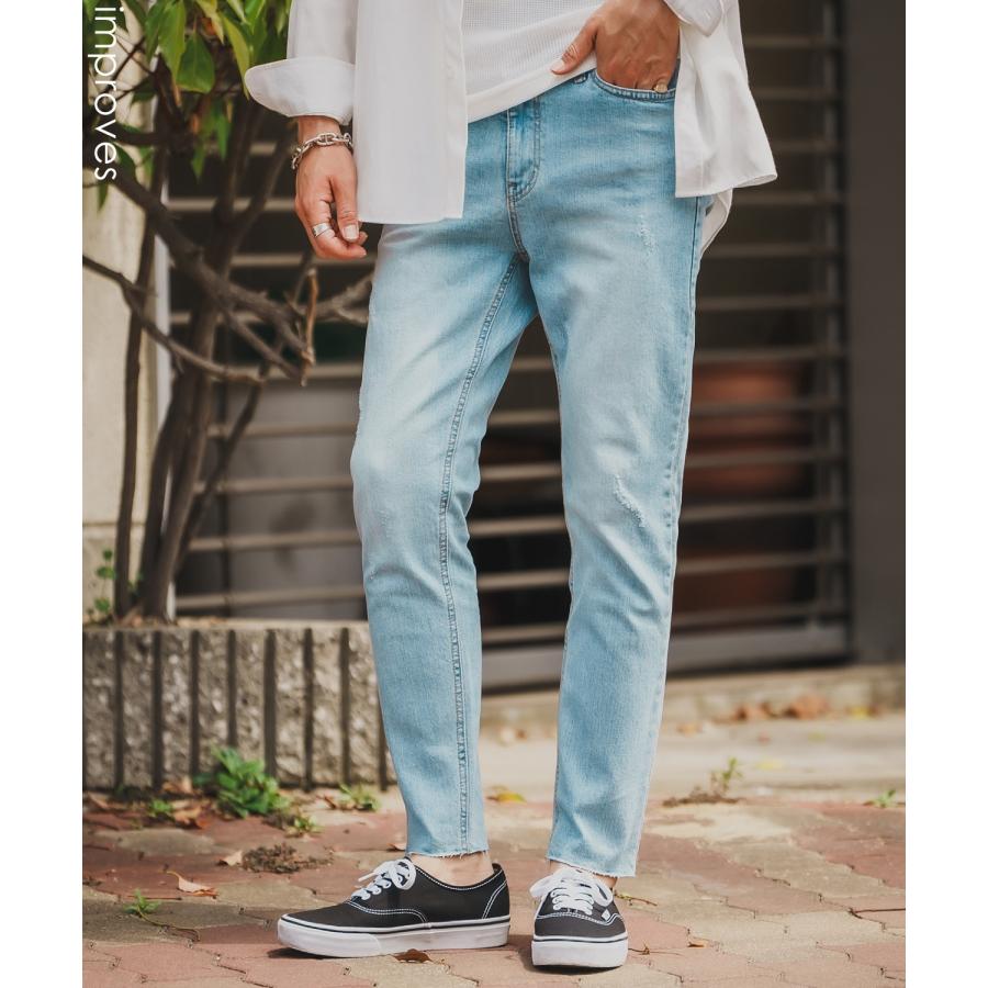 デニムパンツ メンズ シンプル スリム イージー Tシャツ ストレッチ  スキニーパンツ アメカジ カジュアル スケーター ストリート 韓国  ノームコア | improves