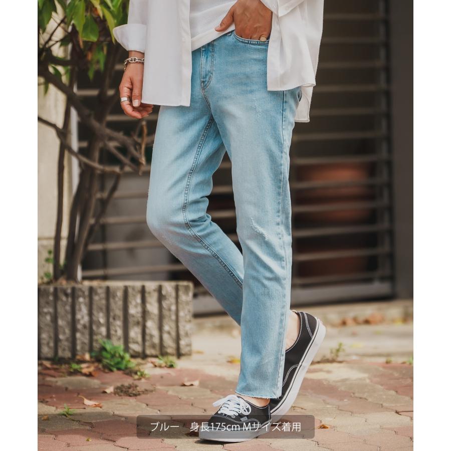 デニムパンツ メンズ シンプル スリム イージー Tシャツ ストレッチ  スキニーパンツ アメカジ カジュアル スケーター ストリート 韓国  ノームコア | improves | 03