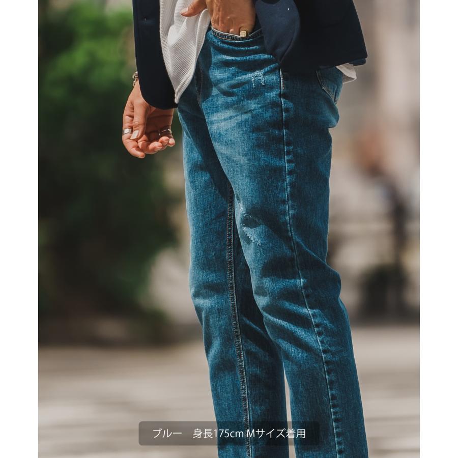 デニムパンツ メンズ シンプル スリム イージー Tシャツ ストレッチ  スキニーパンツ アメカジ カジュアル スケーター ストリート 韓国  ノームコア | improves | 02