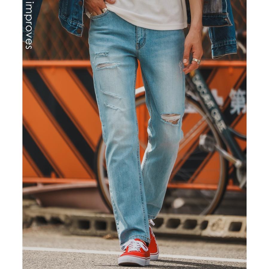 デニムパンツ メンズ シンプル スリム イージー Tシャツ ストレッチ  スキニーパンツ アメカジ カジュアル スケーター ストリート 韓国  ノームコア | improves