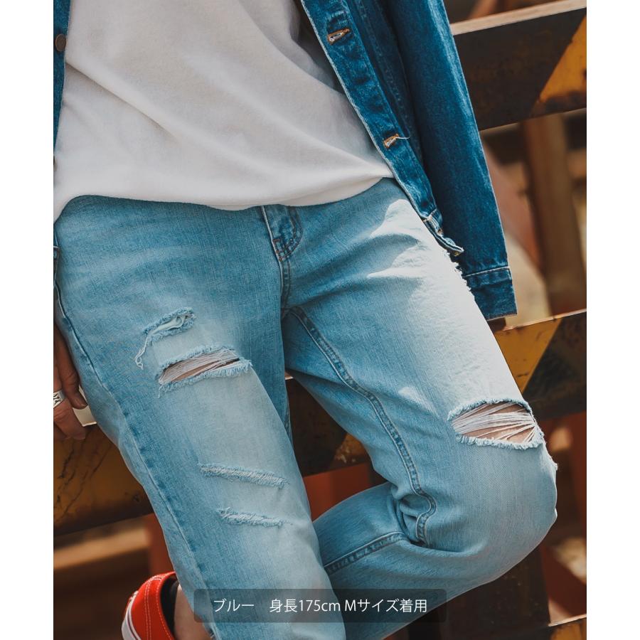 デニムパンツ メンズ シンプル スリム イージー Tシャツ ストレッチ  スキニーパンツ アメカジ カジュアル スケーター ストリート 韓国  ノームコア | improves | 02