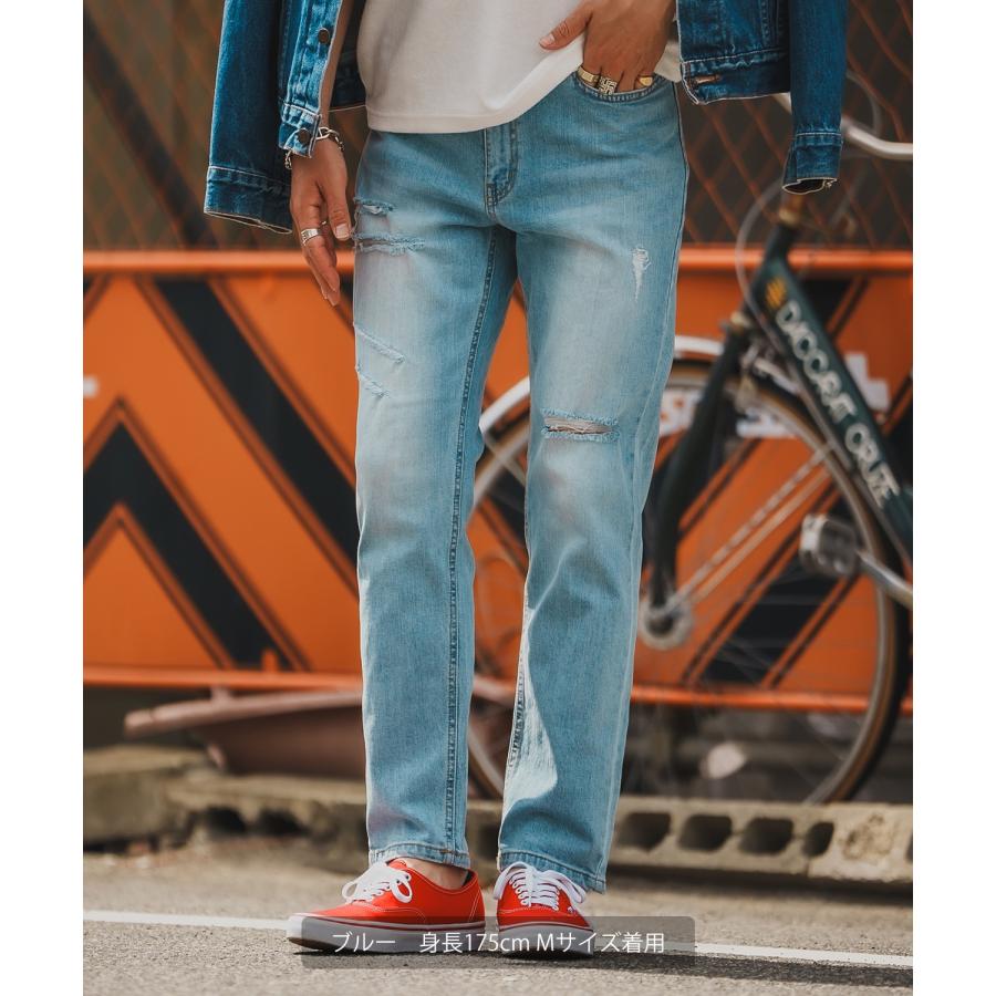 デニムパンツ メンズ シンプル スリム イージー Tシャツ ストレッチ  スキニーパンツ アメカジ カジュアル スケーター ストリート 韓国  ノームコア | improves | 03