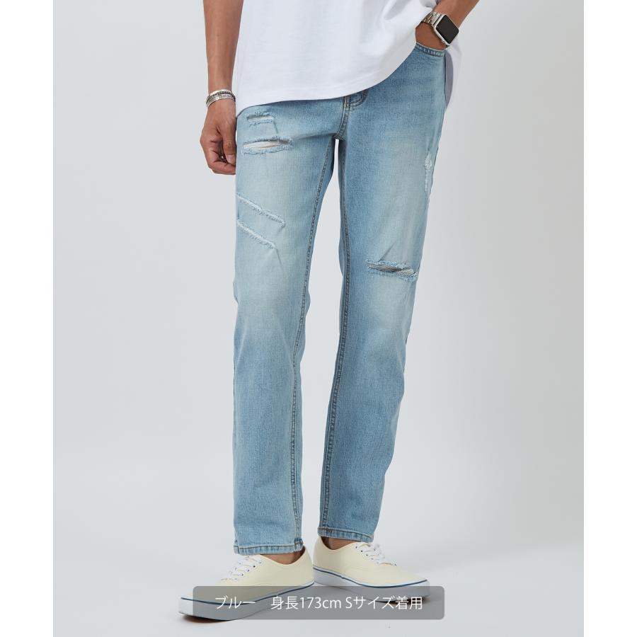 デニムパンツ メンズ シンプル スリム イージー Tシャツ ストレッチ  スキニーパンツ アメカジ カジュアル スケーター ストリート 韓国  ノームコア | improves | 07