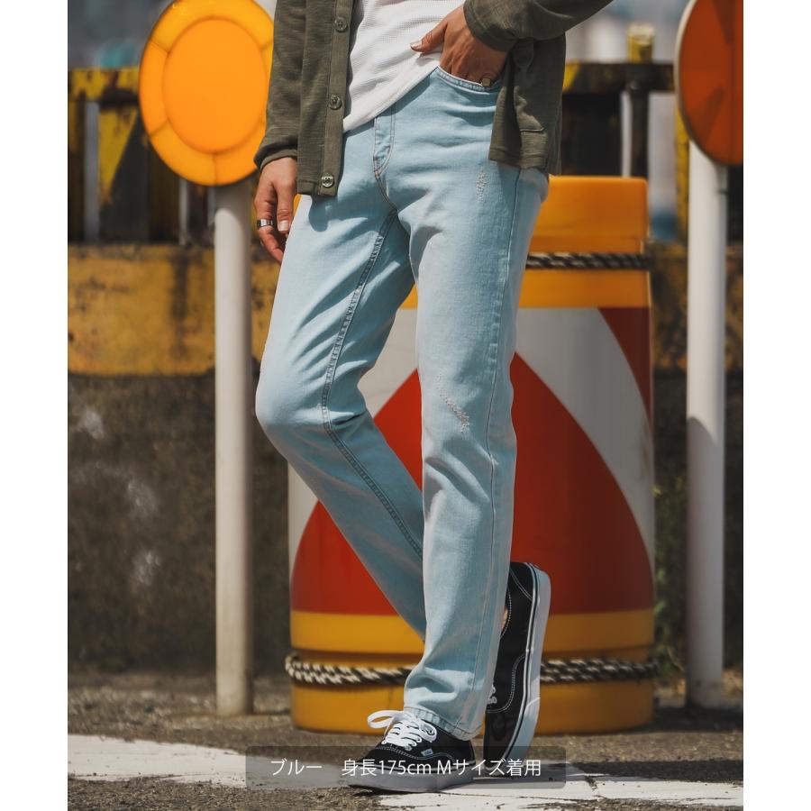 デニムパンツ メンズ シンプル スリム イージー Tシャツ ストレッチ  スキニーパンツ アメカジ カジュアル スケーター ストリート 韓国  ノームコア | improves | 03