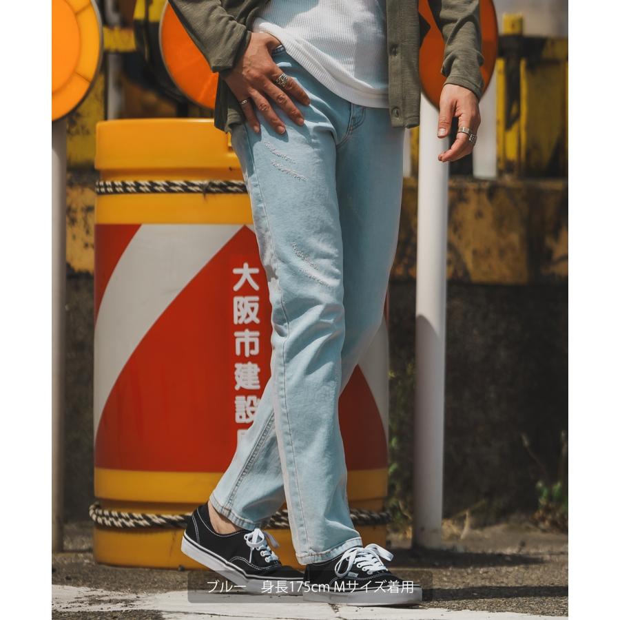デニムパンツ メンズ シンプル スリム イージー Tシャツ ストレッチ  スキニーパンツ アメカジ カジュアル スケーター ストリート 韓国  ノームコア | improves | 04