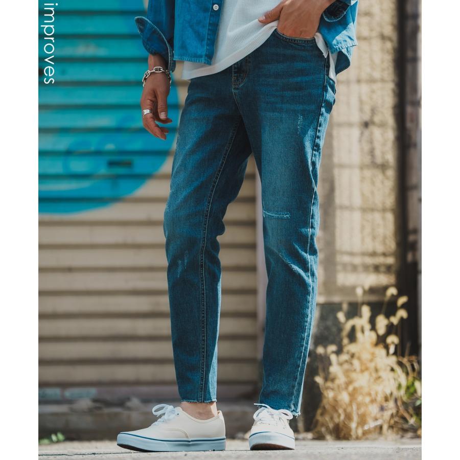 デニムパンツ メンズ シンプル スリム イージー Tシャツ ストレッチ  スキニーパンツ アメカジ カジュアル スケーター ストリート 韓国  ノームコア | improves