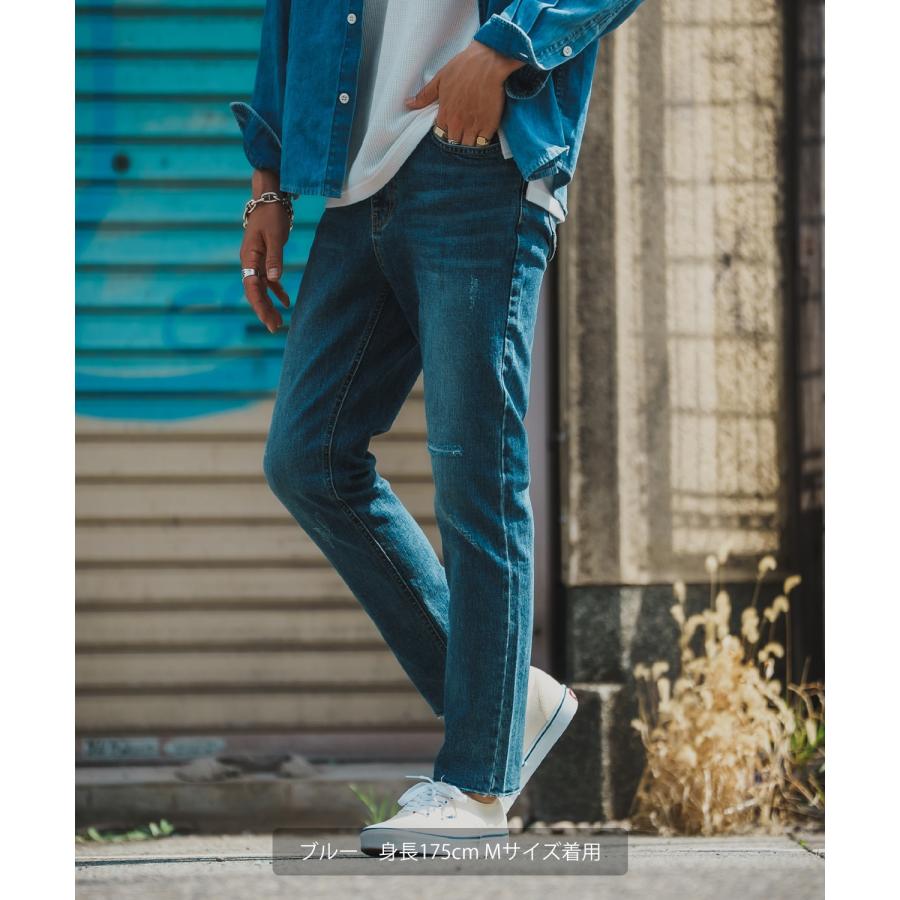デニムパンツ メンズ シンプル スリム イージー Tシャツ ストレッチ  スキニーパンツ アメカジ カジュアル スケーター ストリート 韓国  ノームコア | improves | 03