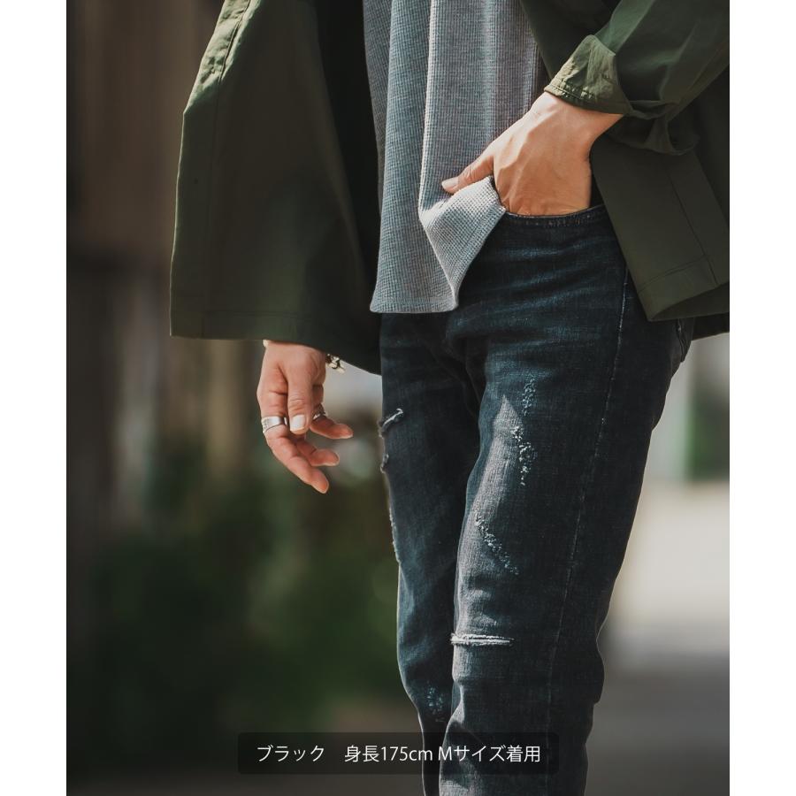 デニムパンツ メンズ シンプル スリム イージー Tシャツ ストレッチ  スキニーパンツ アメカジ カジュアル スケーター ストリート 韓国  ノームコア | improves | 02