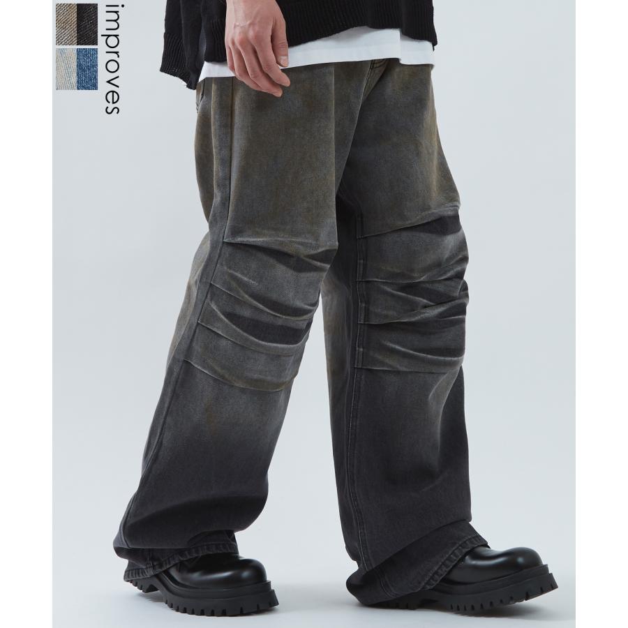 デニムパンツ メンズ ワイドパンツ ジーンズ Tシャツ ウォッシュ ダメージ グラデーション アメカジ カジュアル スケーター ストリート 韓国 | improves