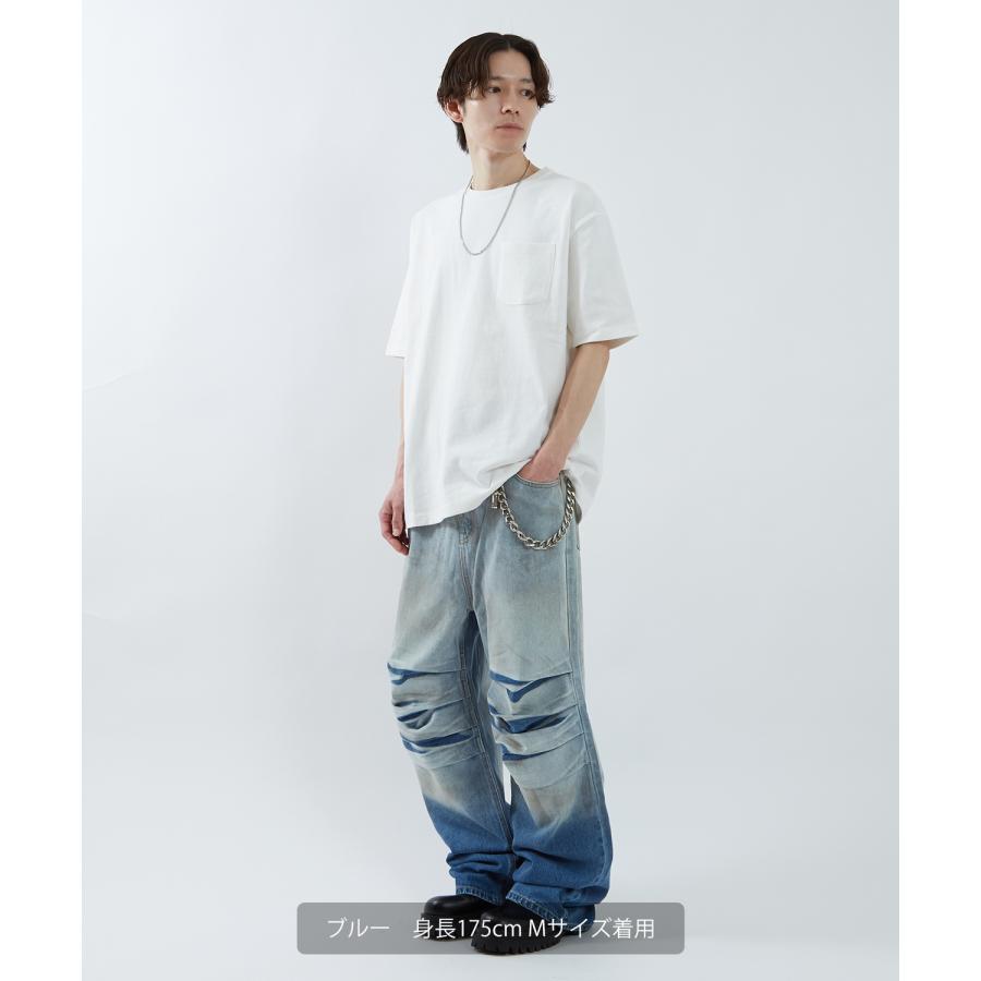 デニムパンツ メンズ ワイドパンツ ジーンズ Tシャツ ウォッシュ ダメージ グラデーション アメカジ カジュアル スケーター ストリート 韓国 | improves | 12