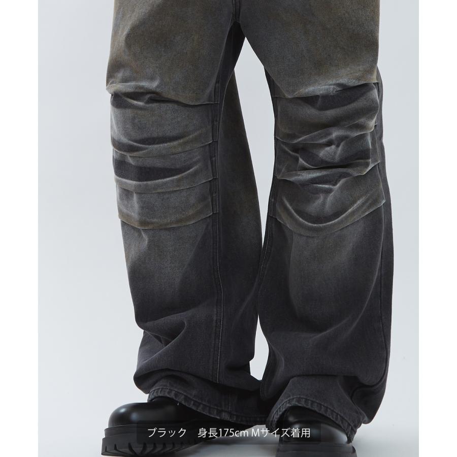 デニムパンツ メンズ ワイドパンツ ジーンズ Tシャツ ウォッシュ ダメージ グラデーション アメカジ カジュアル スケーター ストリート 韓国 | improves | 03