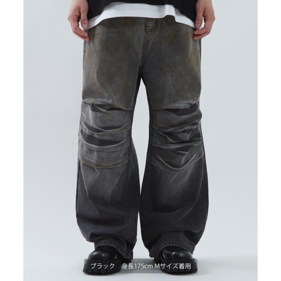 デニムパンツ メンズ ワイドパンツ ジーンズ Tシャツ ウォッシュ ダメージ グラデーション アメカジ カジュアル スケーター ストリート 韓国 | improves | 04