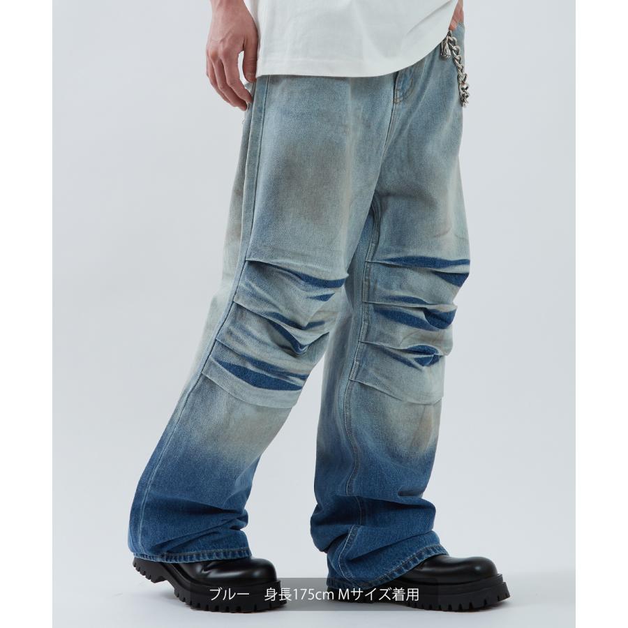 デニムパンツ メンズ ワイドパンツ ジーンズ Tシャツ ウォッシュ ダメージ グラデーション アメカジ カジュアル スケーター ストリート 韓国 | improves | 08