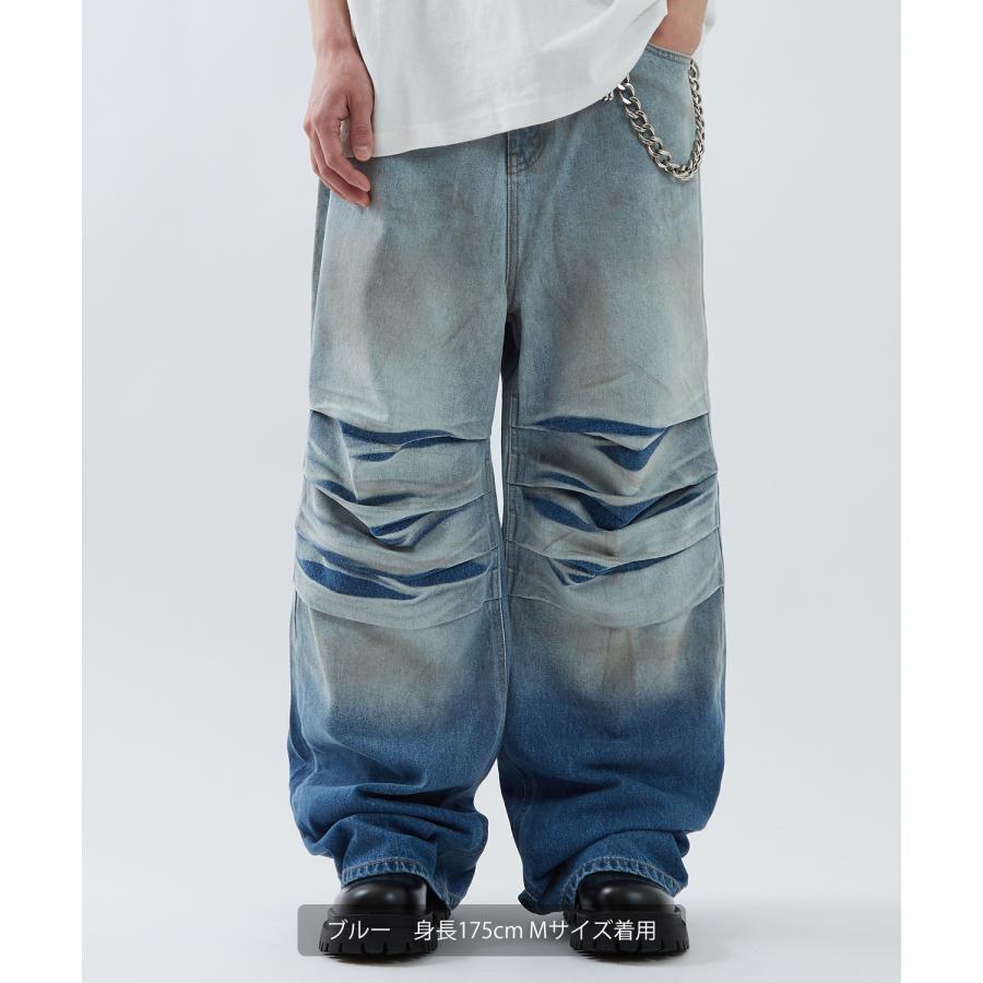 デニムパンツ メンズ ワイドパンツ ジーンズ Tシャツ ウォッシュ ダメージ グラデーション アメカジ カジュアル スケーター ストリート 韓国 | improves | 09