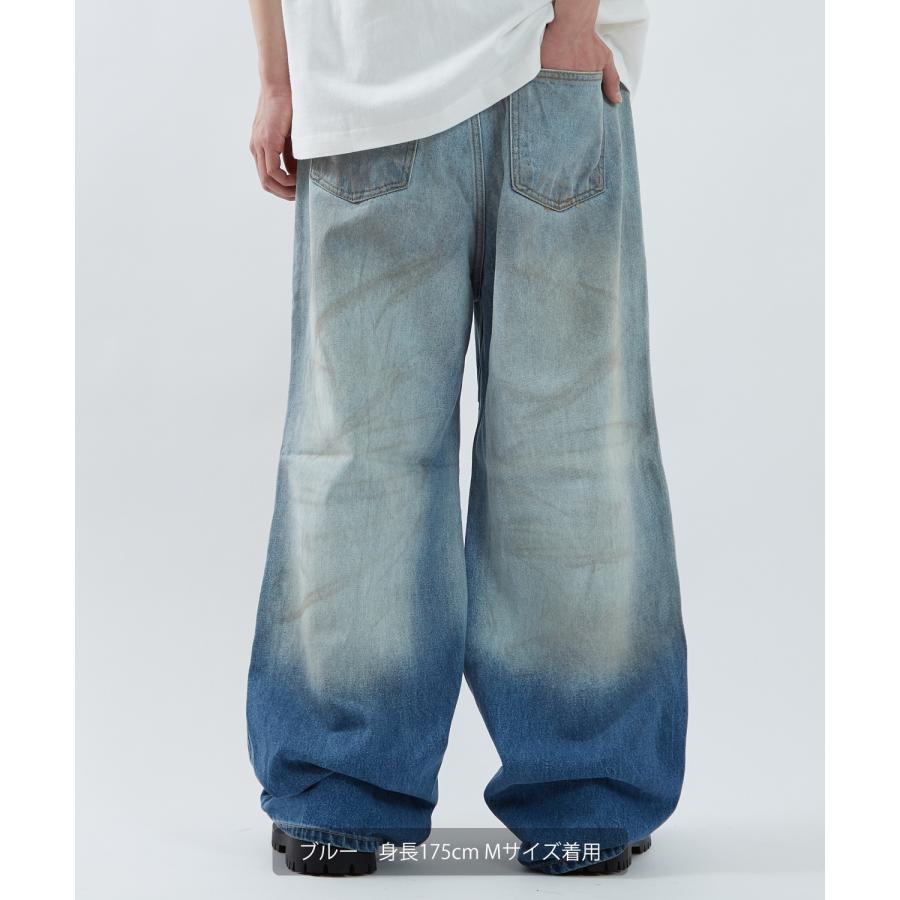 デニムパンツ メンズ ワイドパンツ ジーンズ Tシャツ ウォッシュ ダメージ グラデーション アメカジ カジュアル スケーター ストリート 韓国 | improves | 11