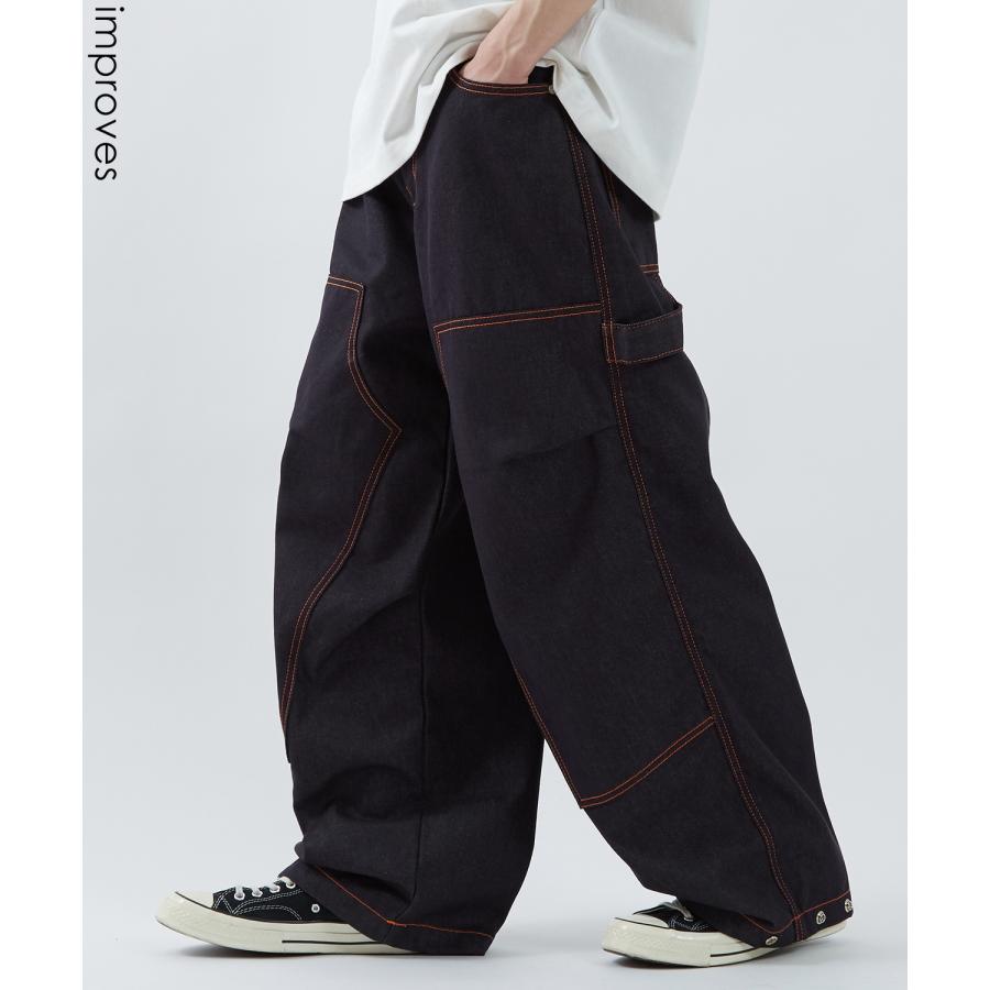 デニムパンツ メンズ ステッチ ルーズフィット Tシャツ アメカジ カジュアル スケーター ストリート 韓国 ノームコア | improves