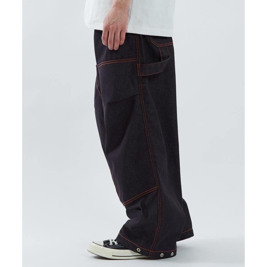 デニムパンツ メンズ ステッチ ルーズフィット Tシャツ アメカジ カジュアル スケーター ストリート 韓国 ノームコア | improves | 03