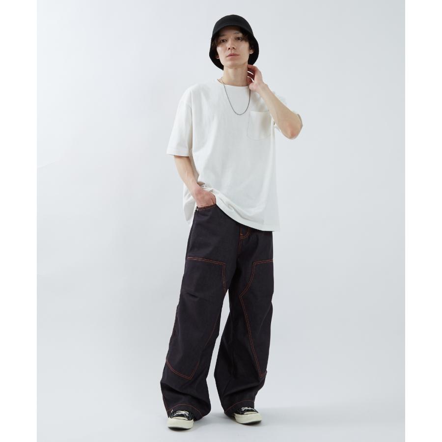デニムパンツ メンズ ステッチ ルーズフィット Tシャツ アメカジ カジュアル スケーター ストリート 韓国 ノームコア | improves | 05