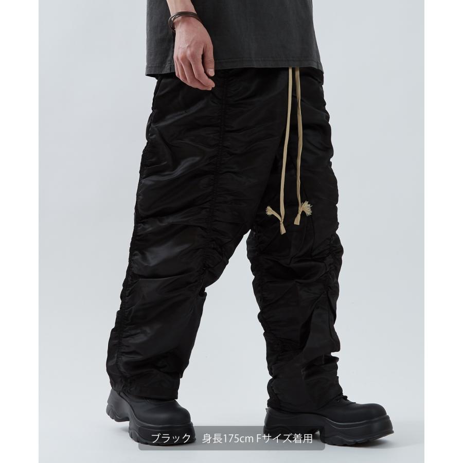 ナイロンパンツ メンズ レディース ギャザー Tシャツ アメカジ カジュアル スケーター ストリート 韓国ファッション ノームコア ブラック カーキグレー | improves | 03