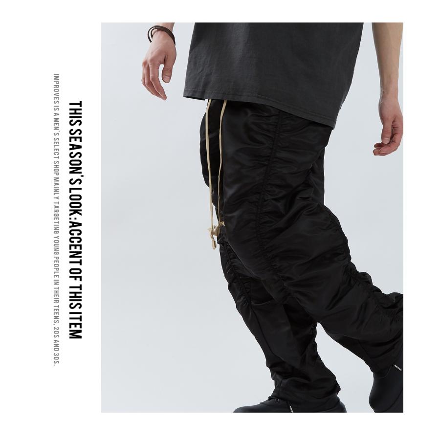 ナイロンパンツ メンズ レディース ギャザー Tシャツ アメカジ カジュアル スケーター ストリート 韓国ファッション ノームコア ブラック カーキグレー | improves | 04
