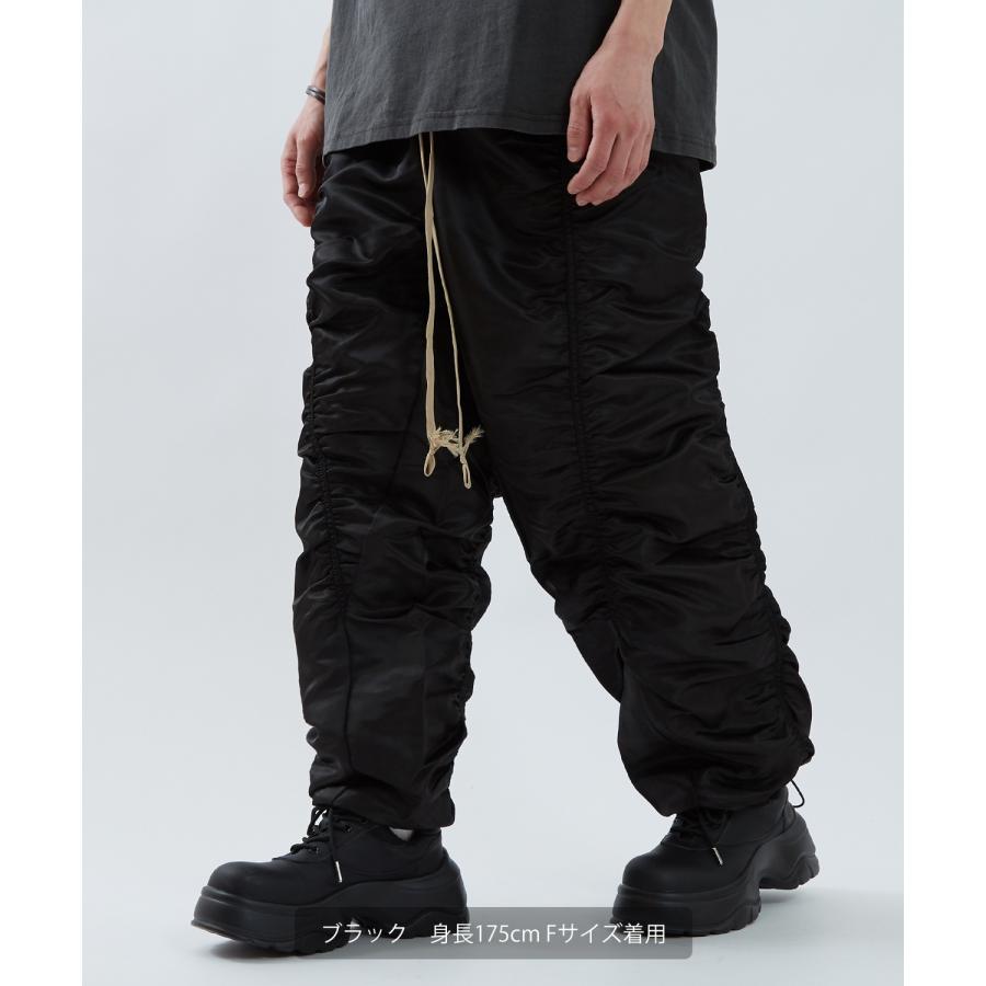 ナイロンパンツ メンズ レディース ギャザー Tシャツ アメカジ カジュアル スケーター ストリート 韓国ファッション ノームコア ブラック カーキグレー | improves | 08