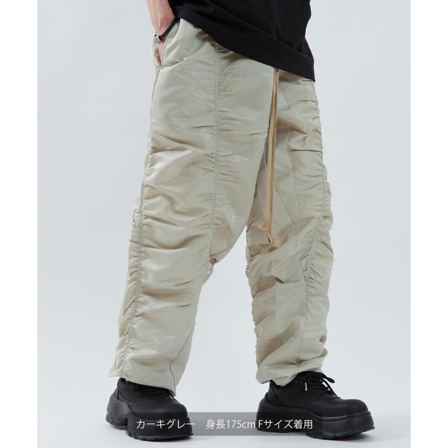 ナイロンパンツ メンズ レディース ギャザー Tシャツ アメカジ カジュアル スケーター ストリート 韓国ファッション ノームコア ブラック カーキグレー | improves | 10