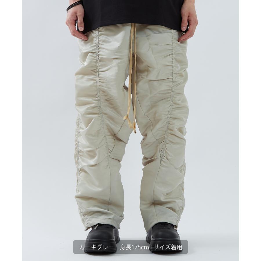 ナイロンパンツ メンズ レディース ギャザー Tシャツ アメカジ カジュアル スケーター ストリート 韓国ファッション ノームコア ブラック カーキグレー | improves | 11