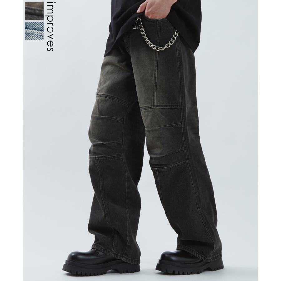 デニムパンツ メンズ ワイドジーンズ Tシャツ アメカジ カジュアル スケーター ストリート 韓国 ノームコア | improves