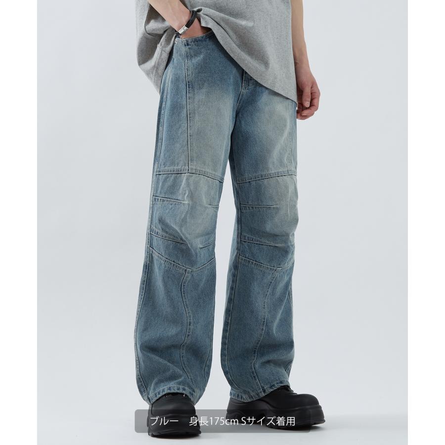 デニムパンツ メンズ ワイドジーンズ Tシャツ アメカジ カジュアル スケーター ストリート 韓国 ノームコア | improves | 07