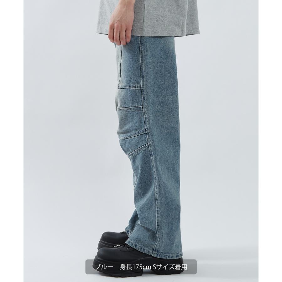 デニムパンツ メンズ ワイドジーンズ Tシャツ アメカジ カジュアル スケーター ストリート 韓国 ノームコア | improves | 09