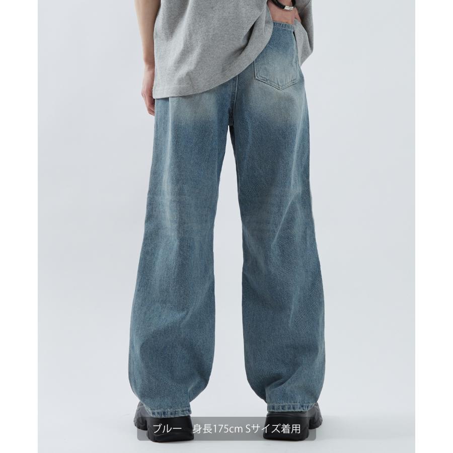 デニムパンツ メンズ ワイドジーンズ Tシャツ アメカジ カジュアル スケーター ストリート 韓国 ノームコア | improves | 10