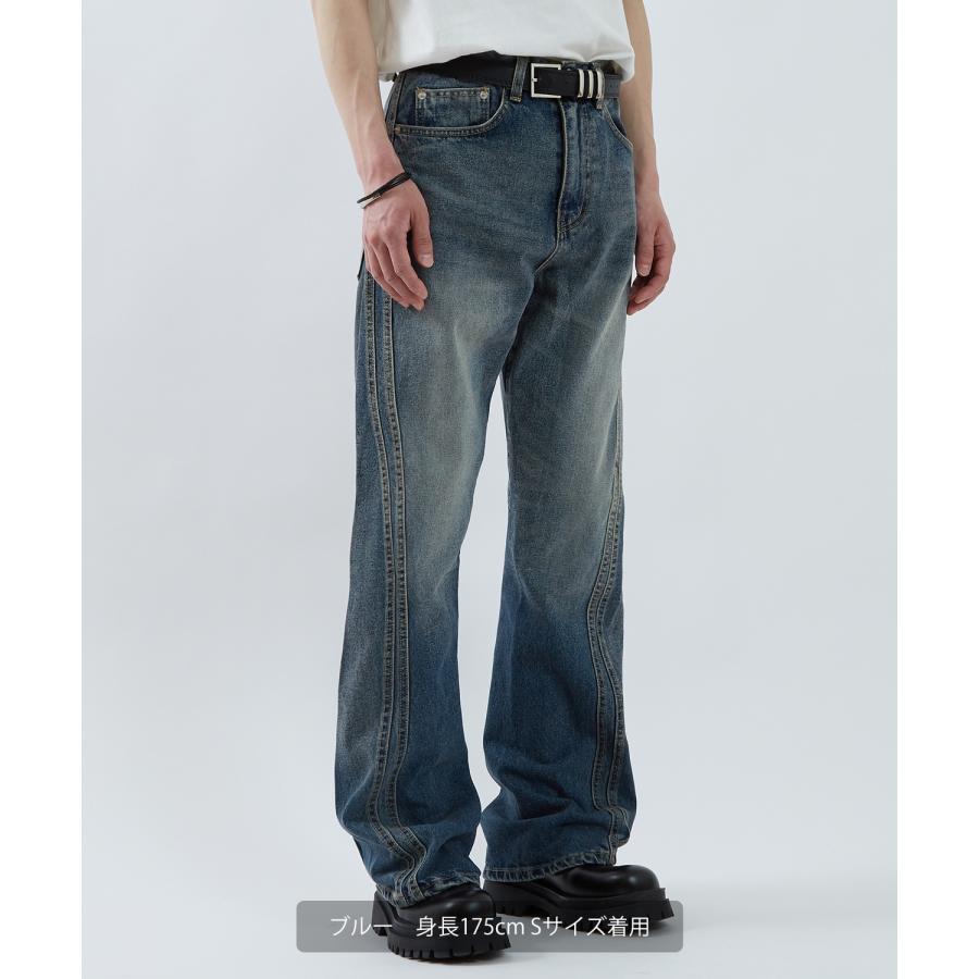 デニムパンツ メンズ ワイドジーンズ フレアデニム Tシャツ アメカジ カジュアル スケーター ストリート 韓国 ノームコア | improves | 03