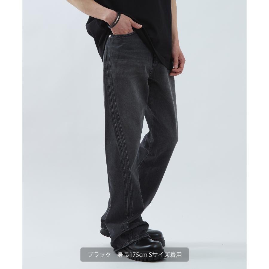 デニムパンツ メンズ ワイドジーンズ フレアデニム Tシャツ アメカジ カジュアル スケーター ストリート 韓国 ノームコア | improves | 08