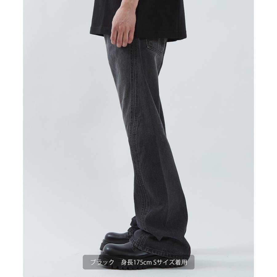 デニムパンツ メンズ ワイドジーンズ フレアデニム Tシャツ アメカジ カジュアル スケーター ストリート 韓国 ノームコア | improves | 09