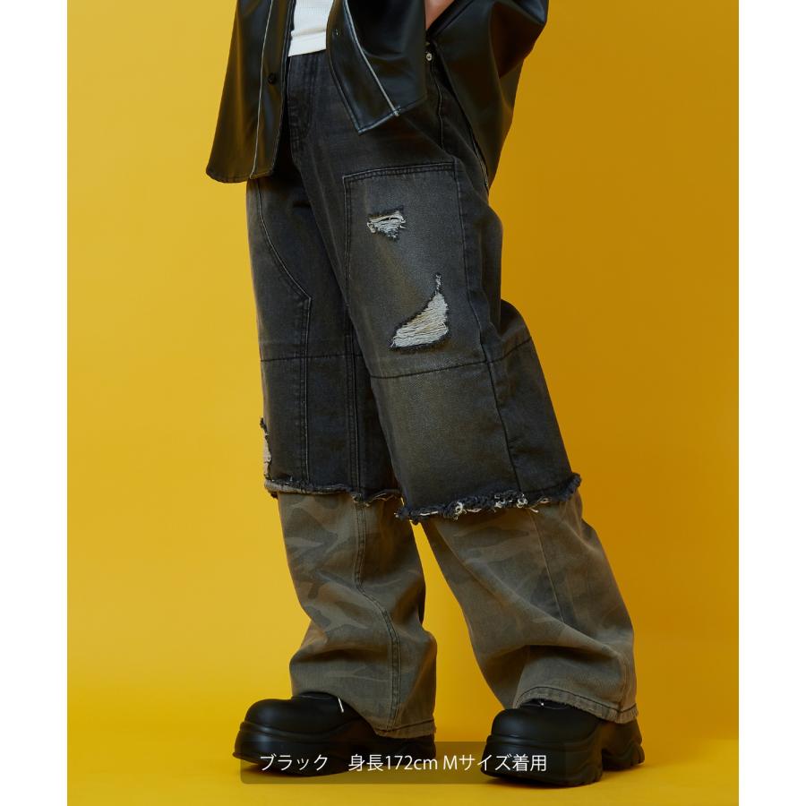 デニムパンツ メンズ レディース カモフラ ダブルニー Tシャツ アメカジ カジュアル スケーター ストリート 韓国ファッション ワークスタイル | improves | 03