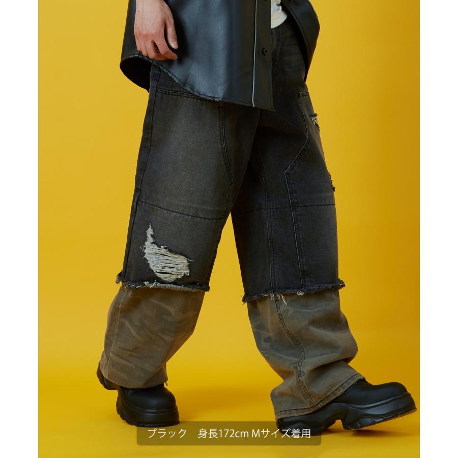 デニムパンツ メンズ レディース カモフラ ダブルニー Tシャツ アメカジ カジュアル スケーター ストリート 韓国ファッション ワークスタイル | improves | 04