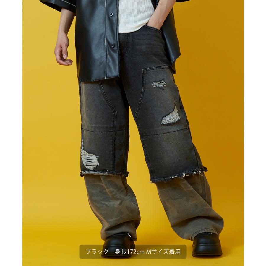 デニムパンツ メンズ レディース カモフラ ダブルニー Tシャツ アメカジ カジュアル スケーター ストリート 韓国ファッション ワークスタイル | improves | 05