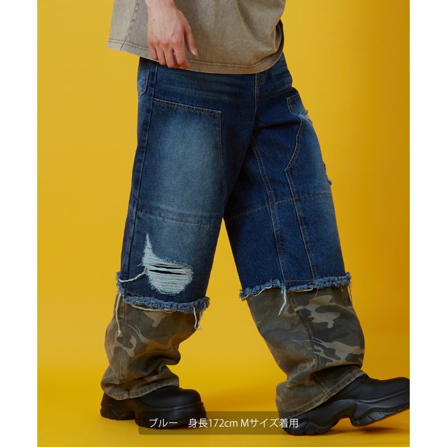 デニムパンツ メンズ レディース カモフラ ダブルニー Tシャツ アメカジ カジュアル スケーター ストリート 韓国ファッション ワークスタイル | improves | 09