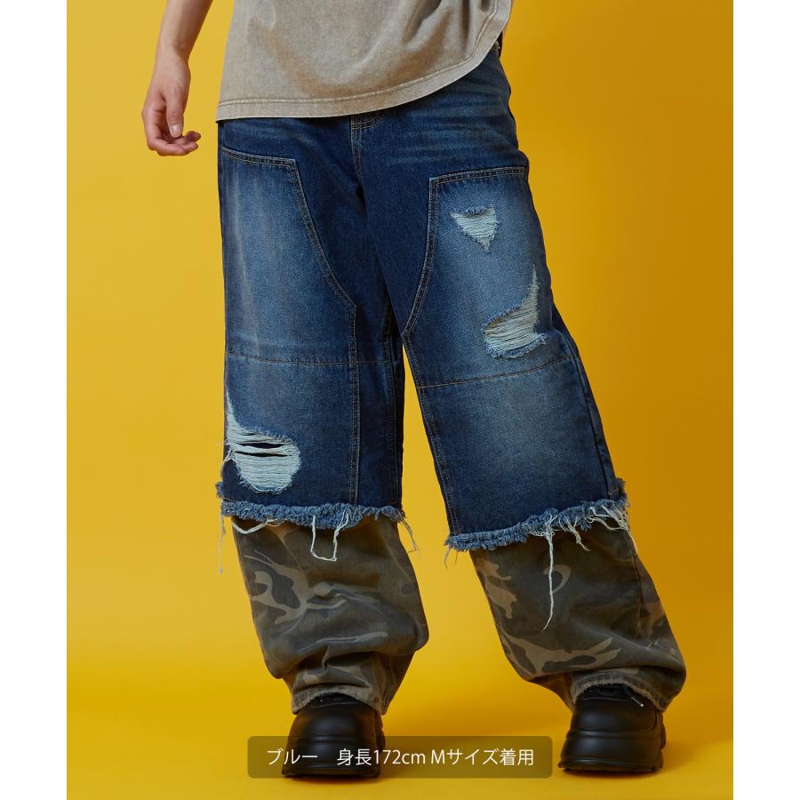 デニムパンツ メンズ レディース カモフラ ダブルニー Tシャツ アメカジ カジュアル スケーター ストリート 韓国ファッション ワークスタイル | improves | 10