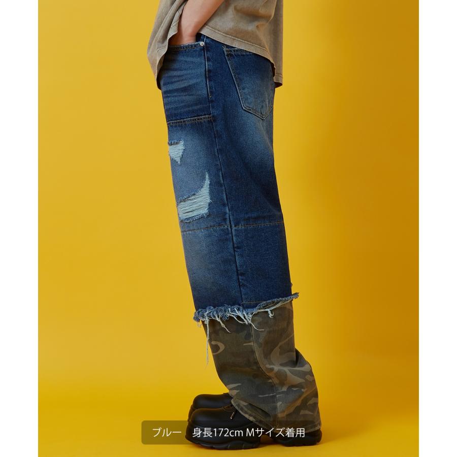 デニムパンツ メンズ レディース カモフラ ダブルニー Tシャツ アメカジ カジュアル スケーター ストリート 韓国ファッション ワークスタイル | improves | 11