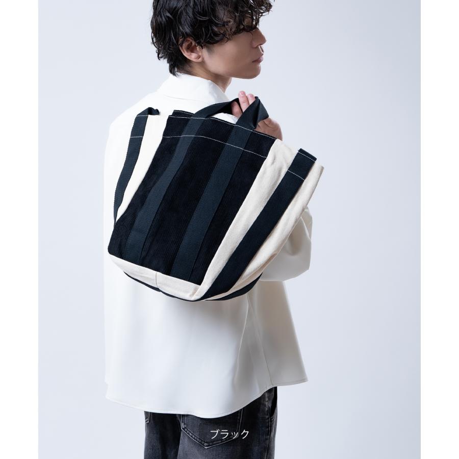 トートバッグ メンズ レディース コーデュロイ キャンバス 切り替え トート 大きめ A4 B4 大容量 通学 通勤 旅行 肩掛け バッグ 刺しゅう ロゴ 配色 バイカラー | improves | 04